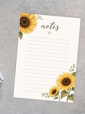 Handmade Sunflower Notes Pad | 5x7 Floral Notepad